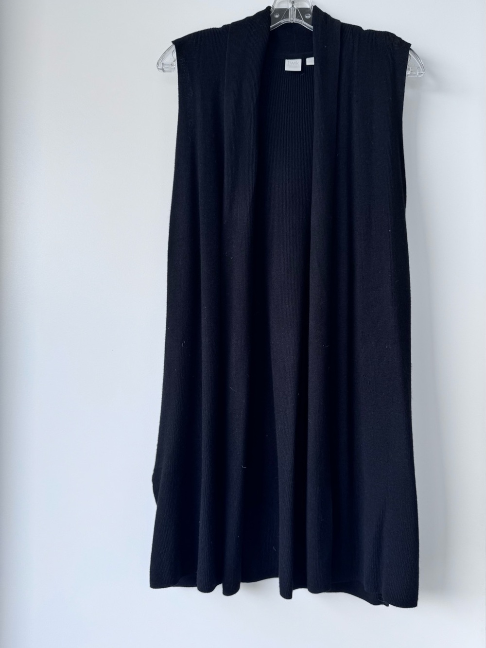 Sleeveless Long Sweater Vest with Shawl Collar by Simons